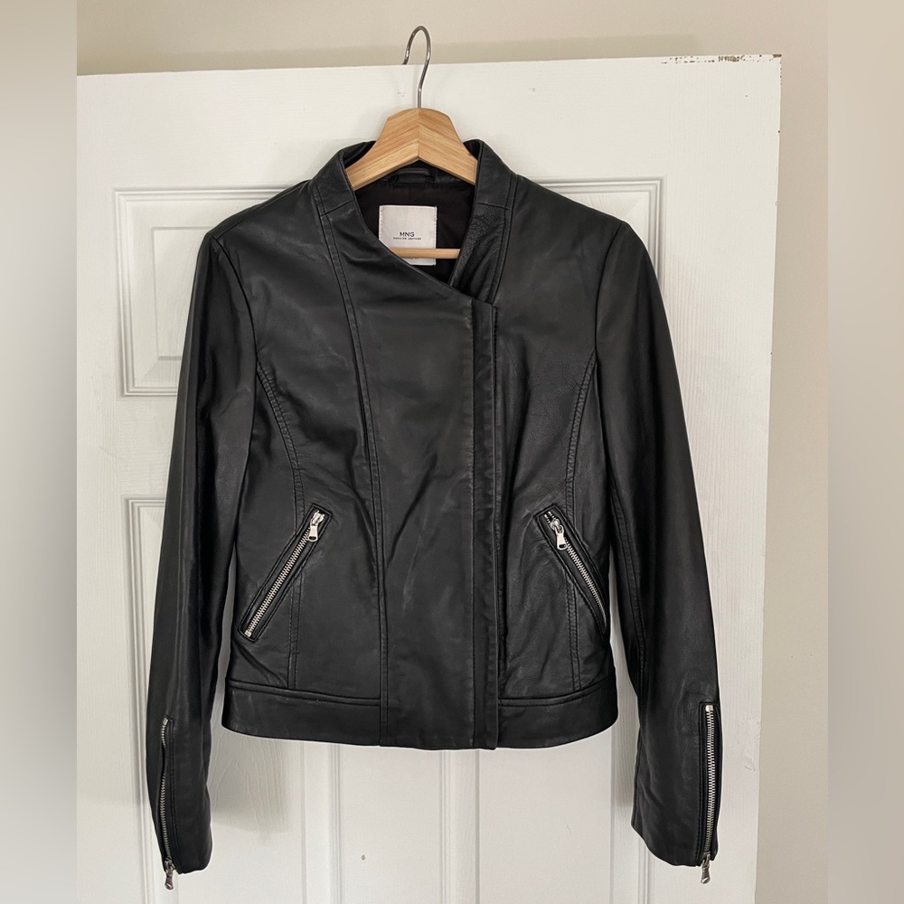 Mango Black Sheep Leather Jacket XS